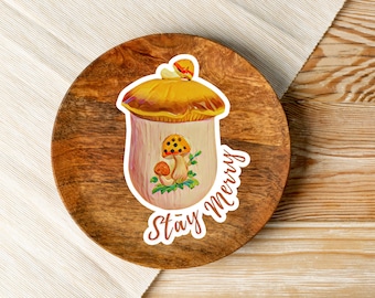 Vinylsticker paddenstoel: retro Cottagecore-sticker - waterbestendig