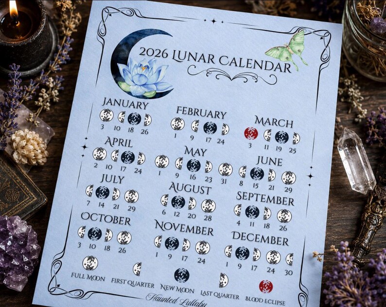 Buy 2026 Lunar Calendar Printable | Celestial Moon Phase Art (digital ...