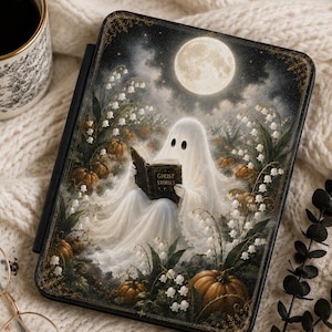 Ghost Kindle Case | Reading Kindle Cover | Pumpkin Patch Kindle Case | Halloween Kindle Cover | Cozy Ghost E-Reader Case | Book Lover Gift