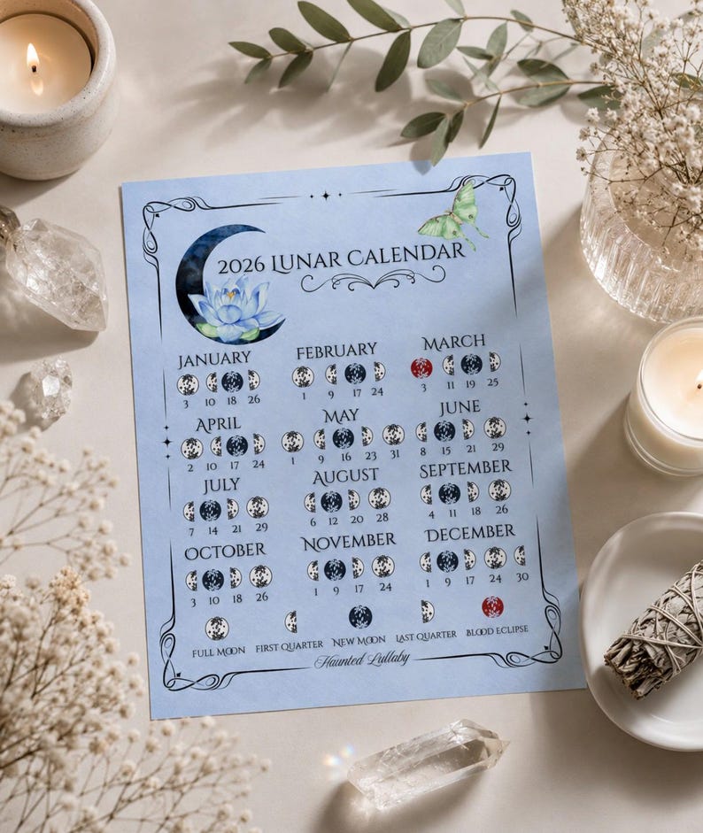 Buy 2026 Lunar Calendar Printable | Celestial Moon Phase Art (digital ...