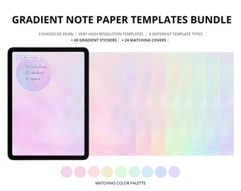 Gradient Note Paper Templates Bundle with Digital Notebook Covers & Digital Stickers for Goodnotes Notability and other apps