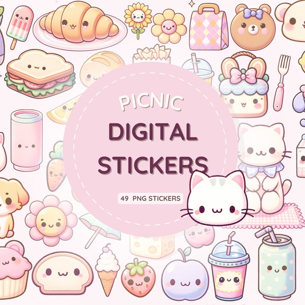 Digital Sticker Pack: Cute Kawaii planner Stickers for Goodnotes, digital notebook, digital planner and Journal, picnic aesthetic png