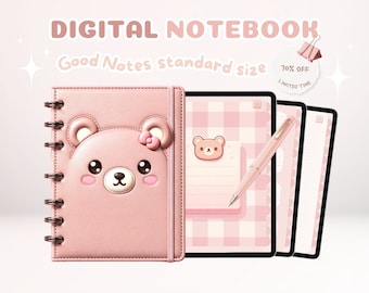 Digital Notebook - Hyperlinked kawaii Notebook with cute Note Taking Template, for iPad and tablet, woodnotes compatible Study Notes Digital