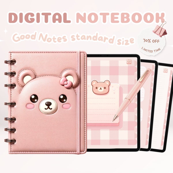 Cuaderno digital - Cuaderno kawaii con hipervínculos con linda plantilla para tomar notas, para iPad y tableta, compatible con notas de madera Notas de estudio digitales