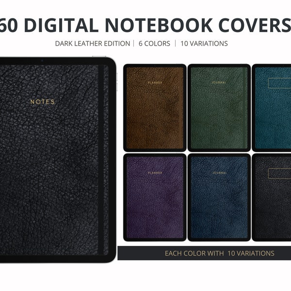 Goodnotes Leather Cover Realistic Elegant Digital Notebook covers Dark Leather Planner Skin for iPad & Notability and digital planner cover
