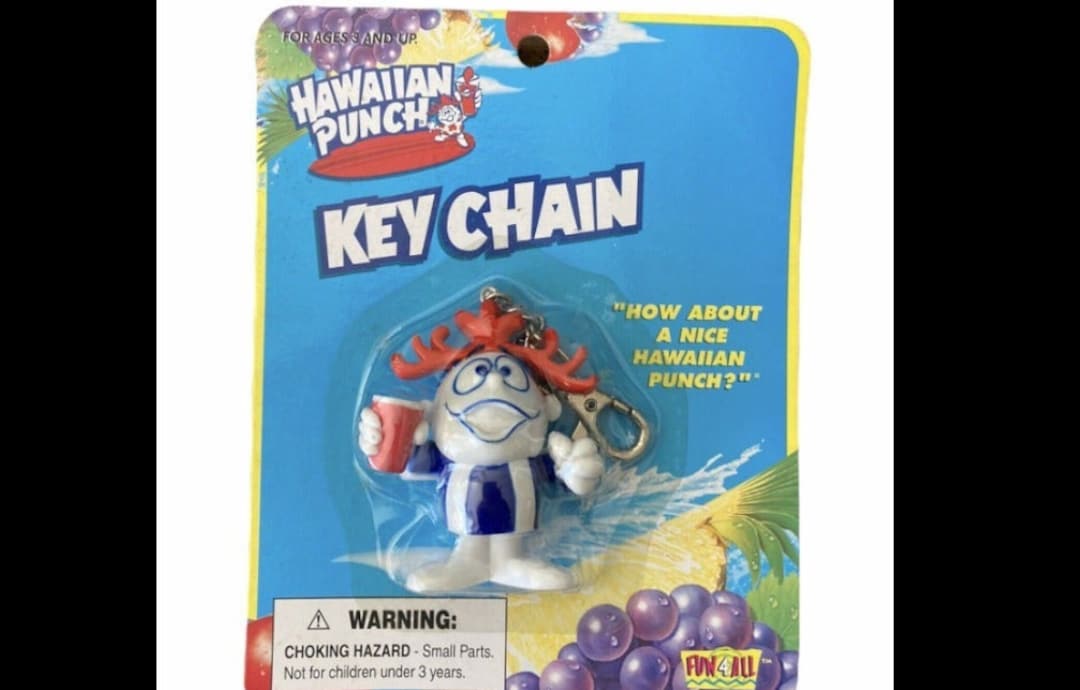 Vintage Hawaiian Punch Punchy Mascot Key Chain New on Card 90's