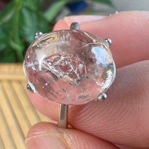 New Moving Bubble Enhydro Quartz Ring Sterling Silver S925 Adjustable Size ~ Natural Enhydro Quartz Polished Silver Ring #N02