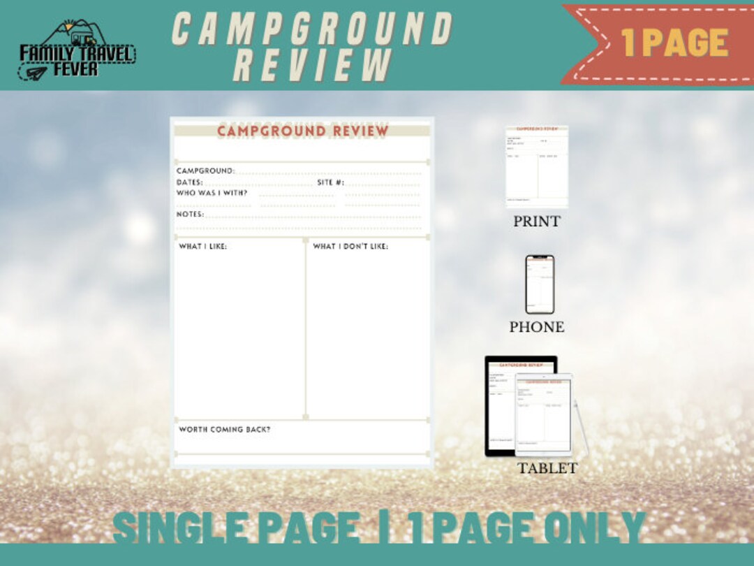 RV Campgrounds Review One Page Printable Travel Journal Page Printable ...