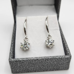 1 carat moissanite dangle earrings, moissanite drop earrings, bridal earrings, solitaire stud earrings,hook earrings