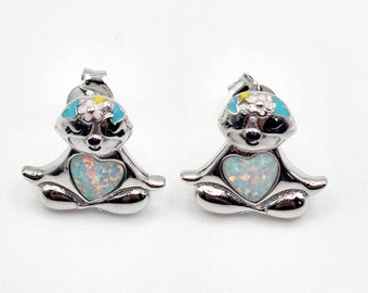 Animal earrings, Sloth earrings, Opal studs, Silver studs, Cute earrings, Kids jewelry, birthday gifts, animal shaped fashion accessories