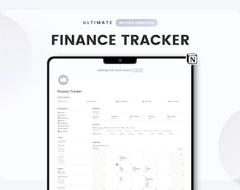 Plantilla de seguimiento financiero de Notion, presupuesto mensual, finanzas personales (descarga digital)