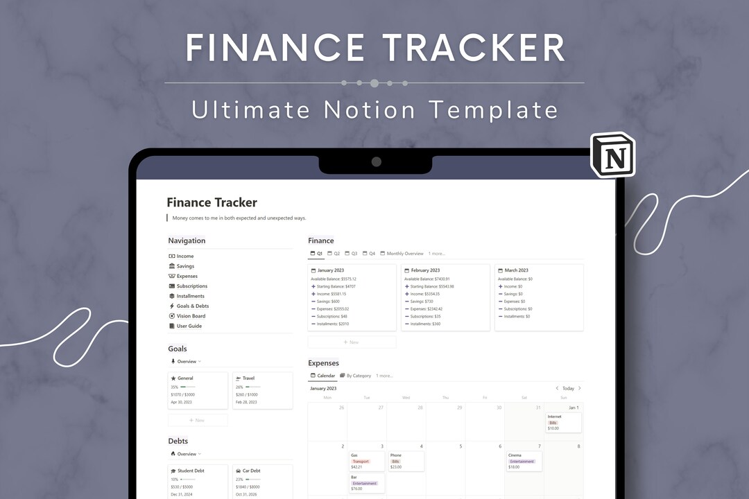 Notion Finance Tracker Budget Planner Template Personal - Etsy