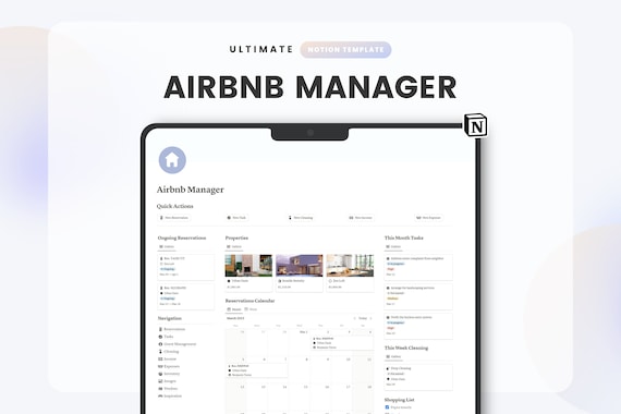 Notion Template Airbnb Manager, Rental Dashboard (Digital Download)
