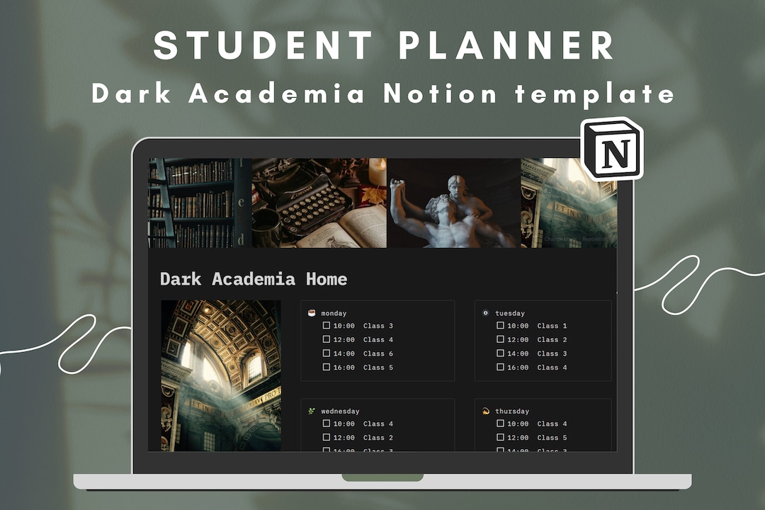 Dark Academia Student Notion Planner Template (digital Download) - Etsy