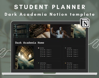 Dark Academia Student Notion Planner Template (Digital Download)