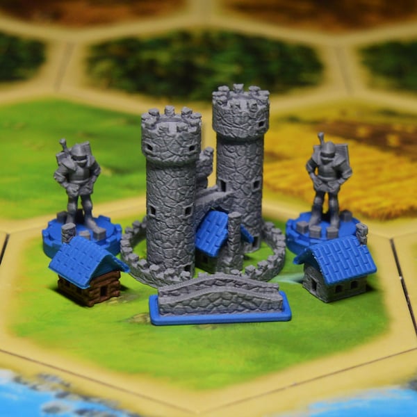 Custom 3d printed Settlers of Catan pieces with optional organizer tray (Unofficial)