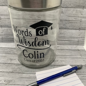 Personalized Words of Wisdom graduation jar - party decor, keepsake - class of 2025/2026