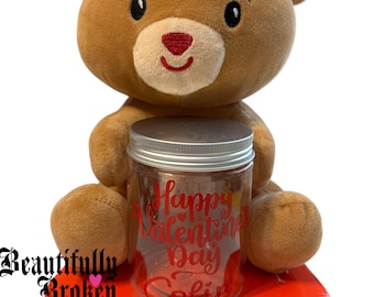 Personalized Valentine’s Day Bear with Candy & Card, Valentine's gift for love one, Gift for friend, College Care Package, Teddy Bear Candy