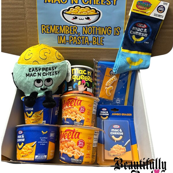 Easy Peasy Mac N Cheesy, Remember nothing is I'm-pasta-ble, Mac and cheese themed care package, college snack box, motivational gift