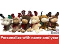 Personalized stuffed moose, reindeer - plush gift, name and year, brown or cream, holiday, Christmas gift