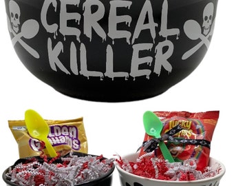 Cereal Killer gift set with bowl, spoon, and cereal! Perfect for Halloween,  horror movie lover or  true crime fan!