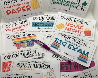 Open When Labels - Over 60 designs to select from! Plus FREEBIES with every purchase! Perfect for college students & loved ones
