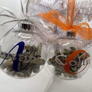 Personalized money ornament- creative way to give cash at Christmas! Money not included