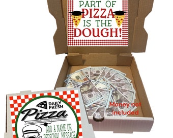 Personalized pizza box gift box -fun/creative money holder. Graduation money gift, pizza dough gift box