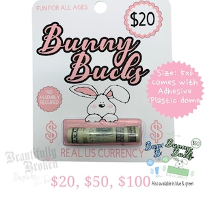 Bunny Bucks - fun/creative money holder Easter gift. Money not included. Available in 20, 50, and 100 - money card