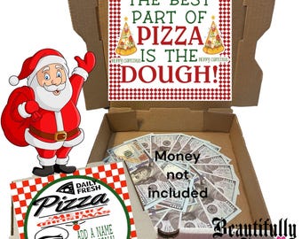Personalized pizza box gift box -fun/creative money holder. Christmas money gift, pizza dough gift box