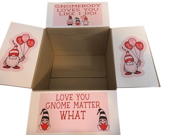 Gnome/love themed care package box decor/stickers/labels - Valentines Day - perfect for college students and loved ones