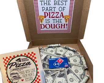 Personalized pizza box gift box -fun/creative money holder. Graduation money gift, pizza dough gift box, money card, care package, open when