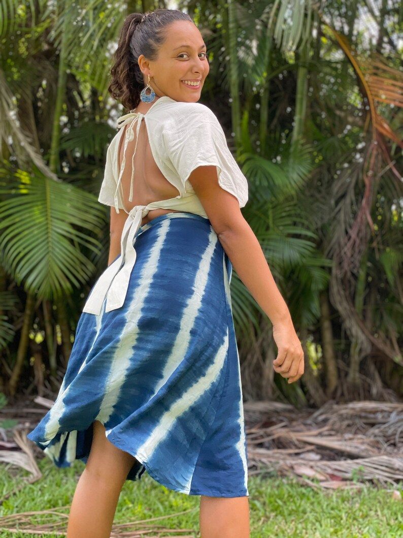 A-line wrap skirt, blue wrap skirt, bamboo wrap skirt, natural textile, natural dyes, Midi length wrap skirt. image 2
