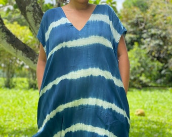 Strand Bambus Cover-Up, Oversize kurzes Kleid, lockeres Kleid, kurzärmliges Kleid mit Taschen, Boho Shirt Kleid, Bio Kleid.