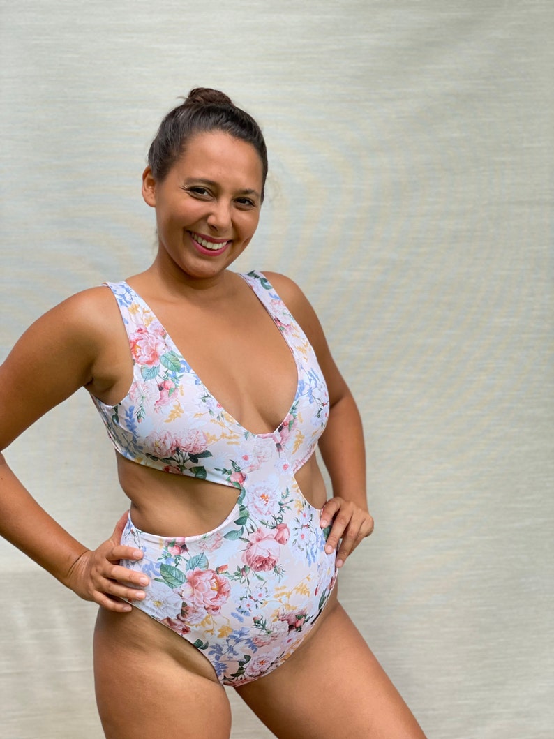 REVERSIBLE ecológico de una pieza, traje de baño activo, monokini floral, bikini de estampado vibrante, azul de una pieza. Azul marino de una pieza. Rosa