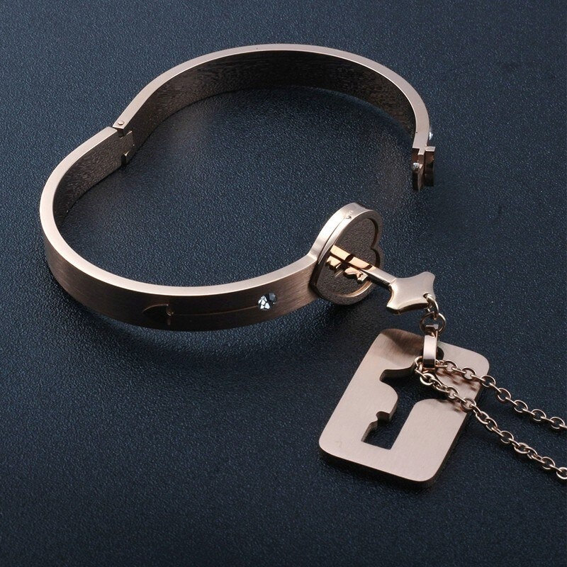 2Pcs Tone Stainless Steel Lover Heart Love Lock Bracelet with Lock Key  Bangles Kit Couple Gift