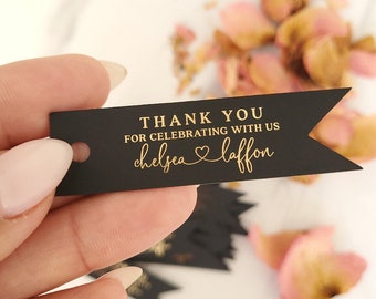 50 pcs/set Custom Wedding Favor Gold Foiled Thank you for celebrating with us Tags, Personalized Gift Bags Hang Tags, Wedding Tags, Gift Tag