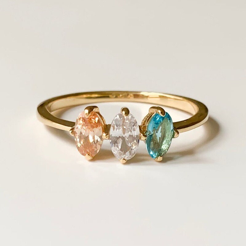 Three Stones Mothers Ring Birthstone Ring for Mom Birthstone