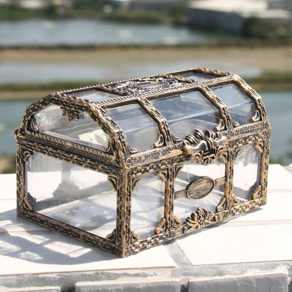 vintage Transparent Pirate Treasure Storage Box Candy Trinket pour Bijoux Crystal Gem Trinket Box Holder Organizer Boucles d’oreilles Ear