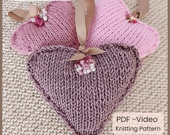 Strickanleitung für ein Herz. PDF mit Videos. Valentinstagsdekoration. Schnell und einfach. Perfekt zum Dekorieren und Verschenken. Auch für Anfänger geeignet.