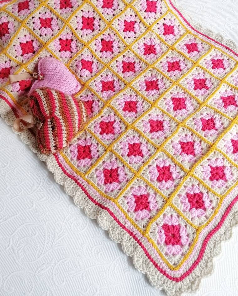 Granny Square Baby Blanket Granny Square Joyful Colors Etsy