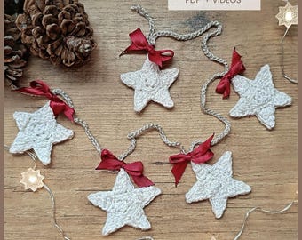 Crochet Star Garland. Christmas Decoration Star Garland. Ornaments step by step instruction tuorial PDF .