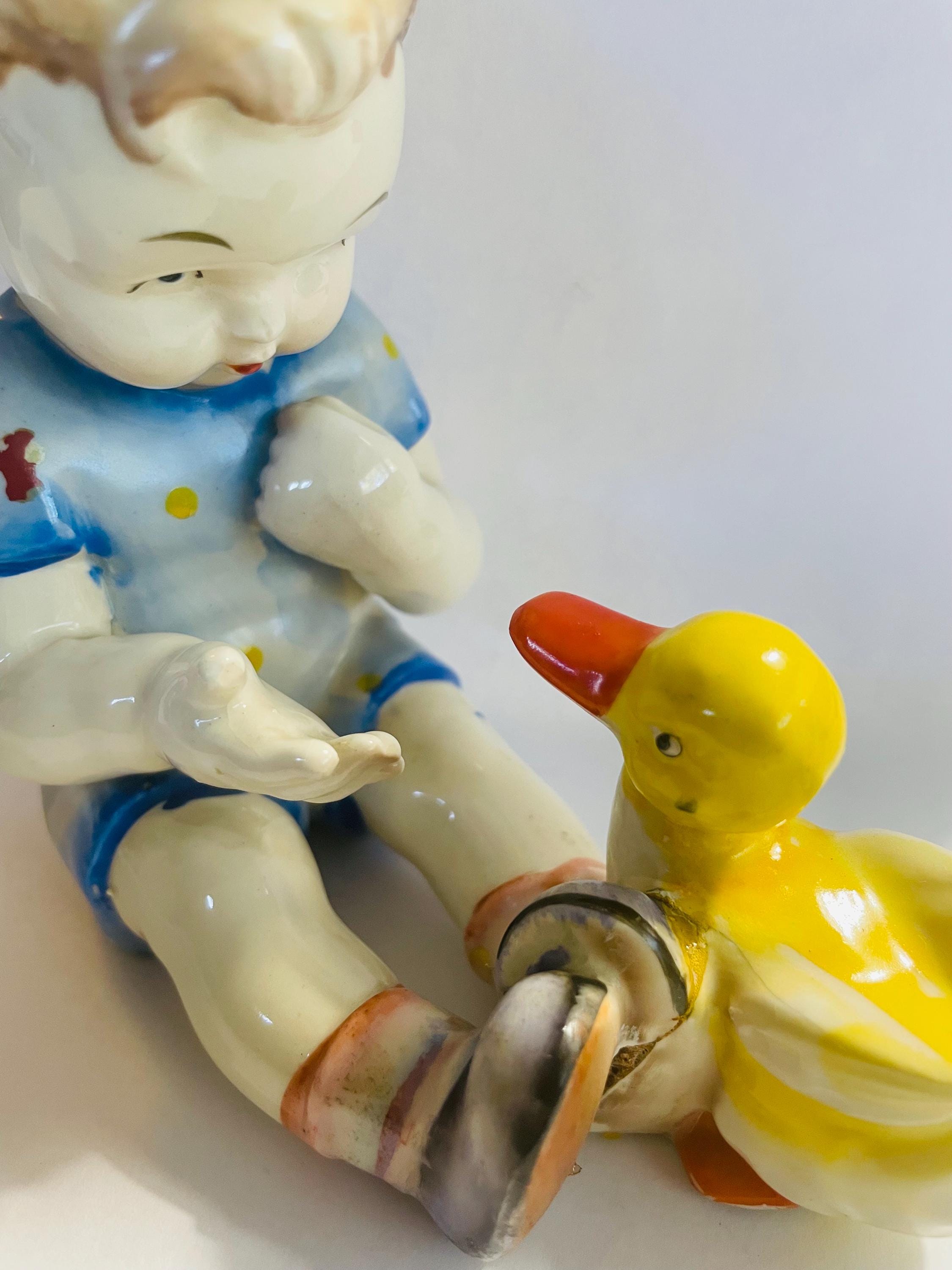 Vintage (1950s) Boy With Duck Ceramic Figure (made in Japan