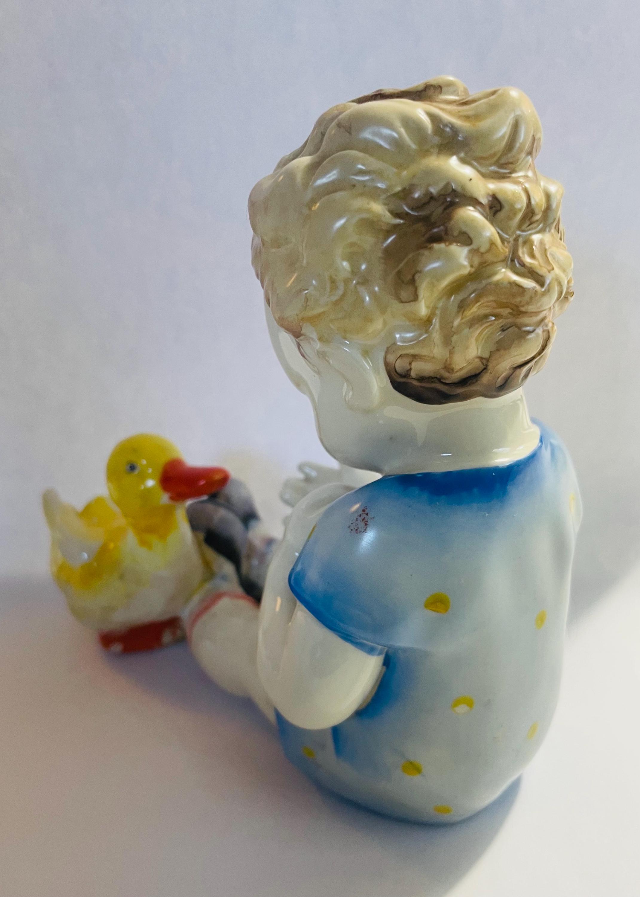Vintage (1950s) Boy With Duck Ceramic Figure (made in Japan