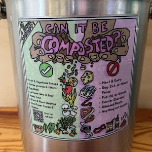 Composting Cheat Sheet Sticker | What to Compost & Avoid | Waterproof Bin Label | 5&quot; x 5&quot; - Beginner Home Composting Tips