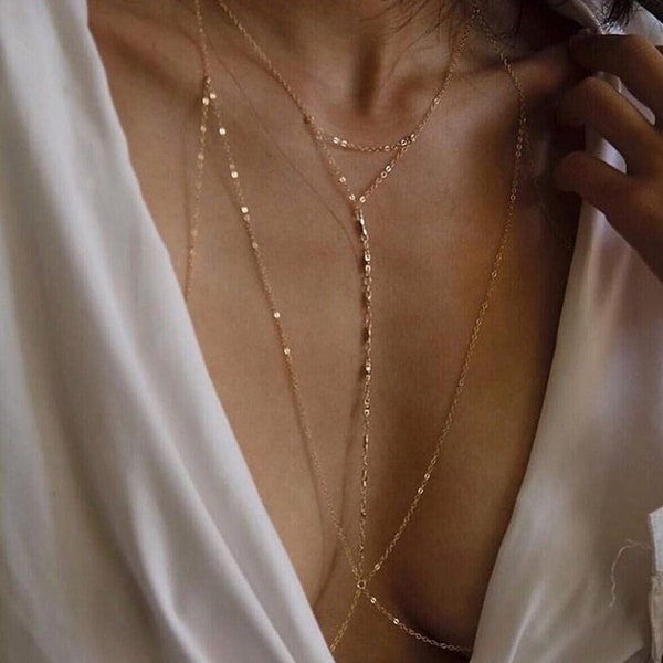 Body Chain Con Perle Nere Layered - Oro, Gioiello Corporeo Per Donne - Foto 6