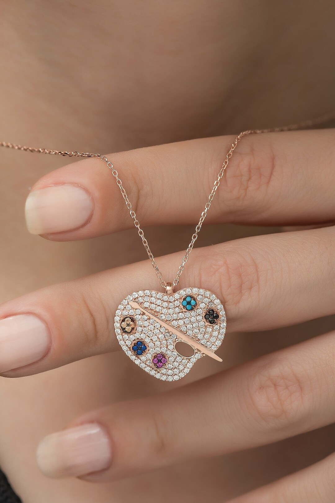 Artist Palette Pendant Necklace, Painter Necklace, Gift for Her, Artist