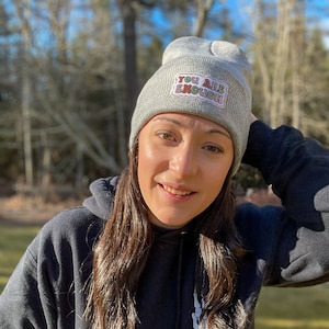 You Are Enough Embroidered Patch Beanie, Mental Health Awareness Beanie, Retro Slouchy Beanie Hat, Woman Empowerment Beanie Hat