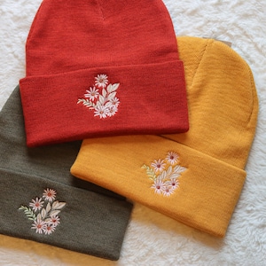 Floral Embroidered Beanie, Boho Beanie Hat, Embroidered Beanie Hat, Embroidered Winter Hat, Floral Winter Hat, Floral Gift, Gift for Women