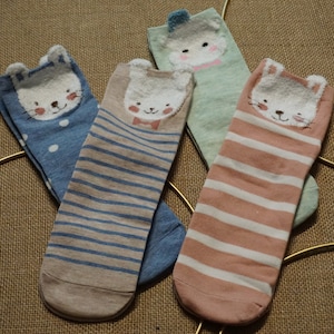 1 Pair Women’s Fashion Cotton Socks, Patterned Socks, Bear Socks, Cute Socks, Stretchy Socks, Funny Socks, Ankle Socks